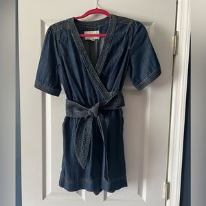 Denim Romper with puff sleeves